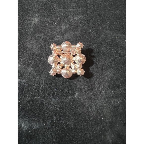 Dark Pink and Iridescent Crystals Rose Gold Plated Pin Brooch 1" - Picture 2 of 3